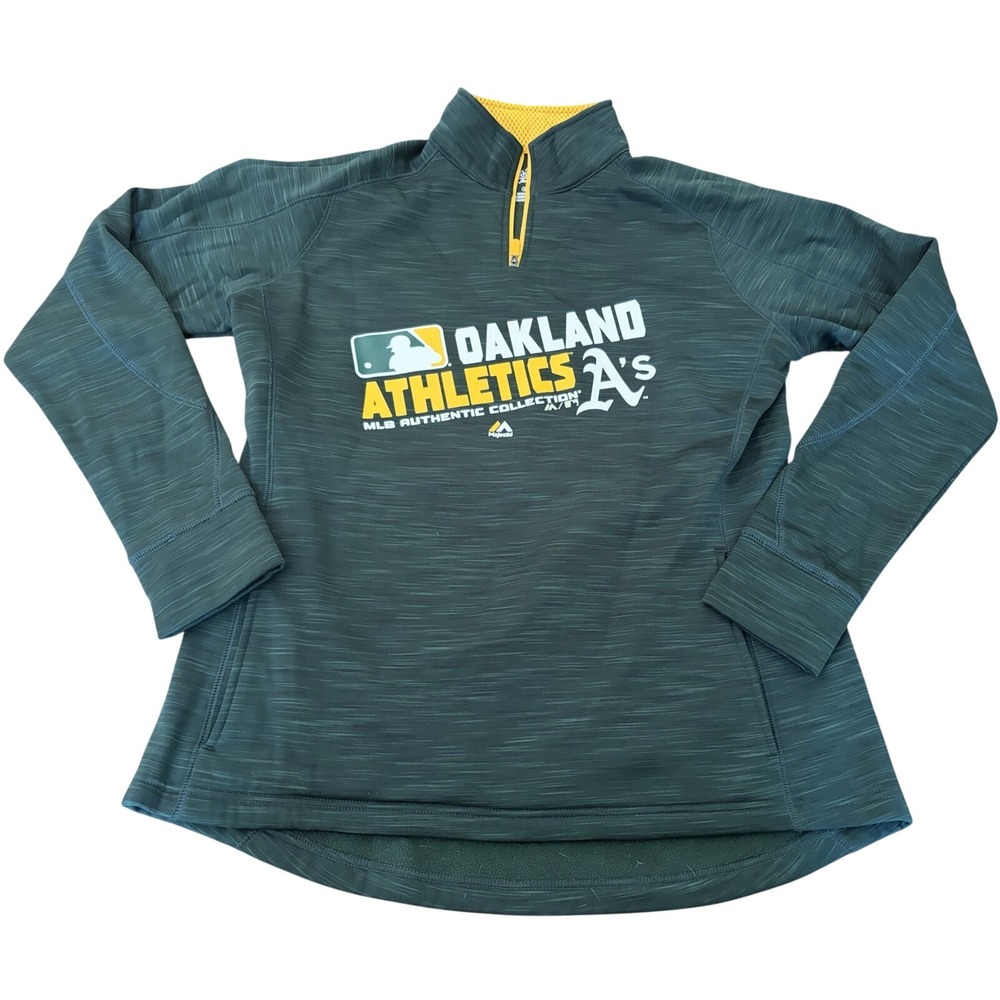 Women's XL Oakland Athletics A's Majestic 1/4 Zip Pullover Jacket Green MLB